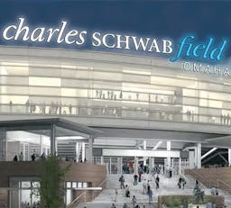 TDA is out at the college baseball world series stadium;  Schwab's is in until at least 2029.