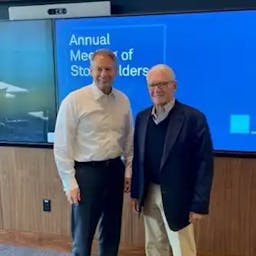 Walt Bettinger and Chuck Schwab co-hosted the virtual annual meeting last year and tweeted out this photo.