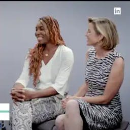 Venus Williams (with Sallie Krawcheck looking on): I wanted to become involved because I believed in Sallie. (Photo credit: LinkedIn)
