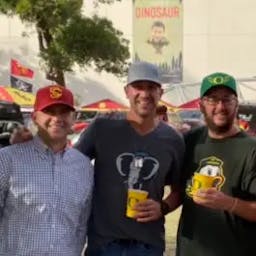 Brian McLaughlin (far right, Eric Clarke far left, Corey Westphal middle at USC game where deal was proposed in 2019): 'My philosophy was blinders on.'