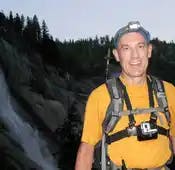 Skip Schweiss in front of the Nevada Falls: The plan was to go out in waves .... We almost needed an algorithm to figure it all out.  